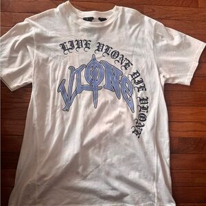 VLONE White Tee with Blue and Black Lettering